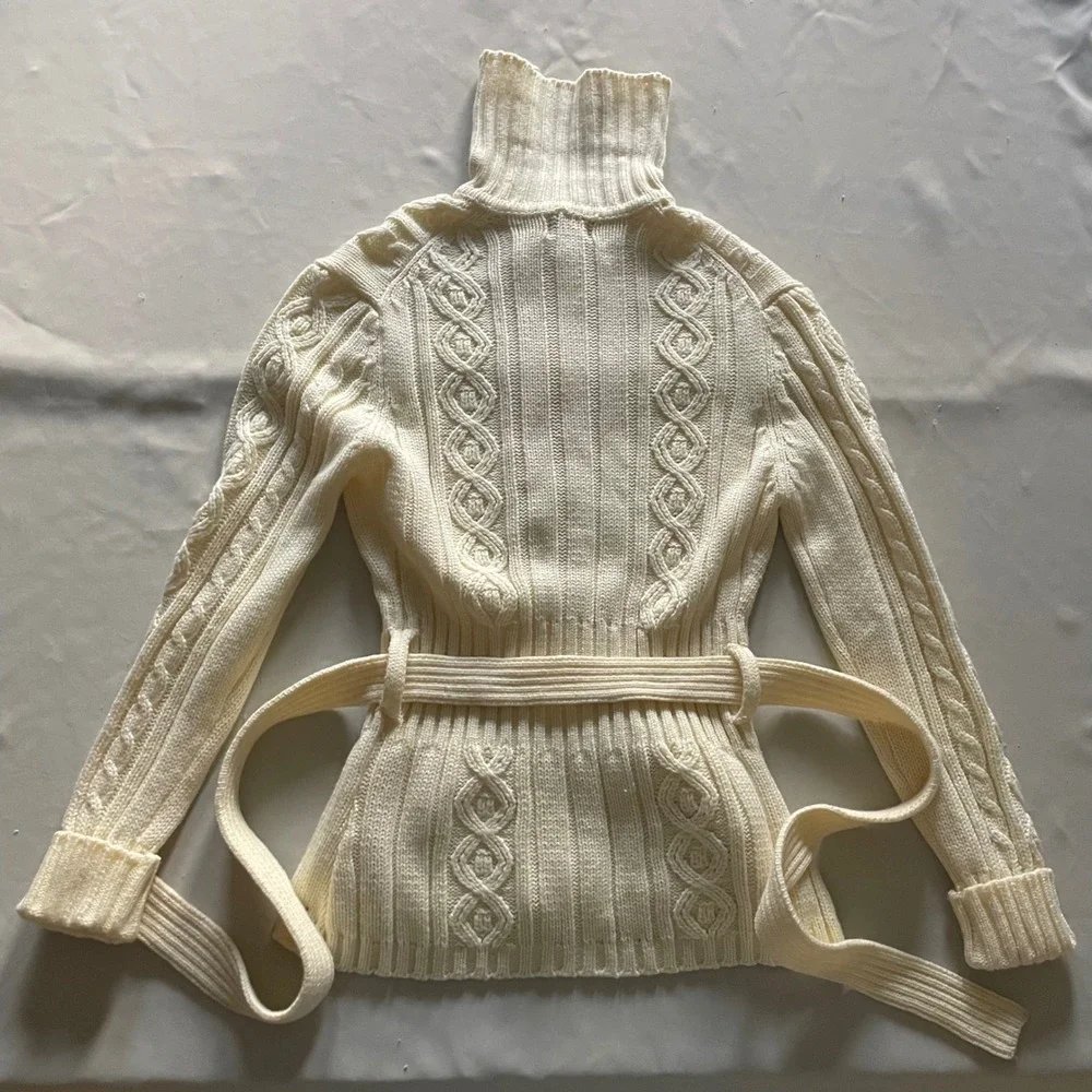 Vintage Late 1980s/Early 1990s Maeve Cable Knit Belted Cardigan Sweater, Large
